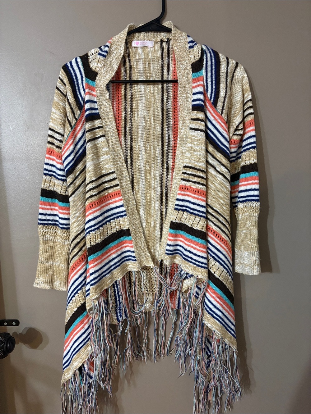 Striped Fringe Open-Front kid’s Sweater Cardigan - Multicolor